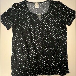 NAIF WOMENS NAVY/GREEN/WHITE POLKA DOT SHORT SLEEVE TOP SIZE MEDIUM
